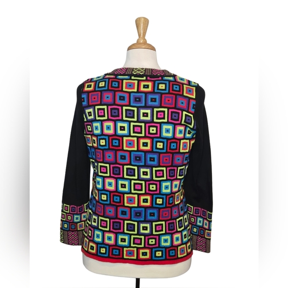 Elena Wang Colorful Geometric Knit Cardigan Sweater M Medium Retro Abstract - Picture 5 of 8